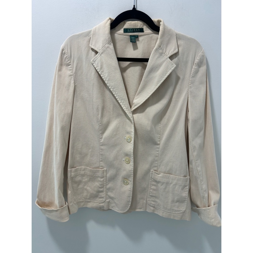 Lauren Ralph Lauren Pinstripe Corduroy Blazer Cream Tan Size L